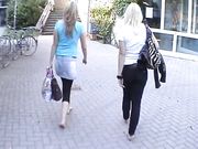 2 Blonde Girls Walking Around Barefoot