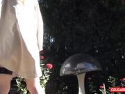 Doris Dawn - Outdoor Upskirt Bending In My Beige Pelerine
