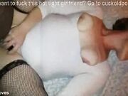 Sexy wife in lingerie gets fucked by BBC while sucking hubby