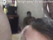 Hot slut wife Cassandra Deep sucks 2 big black cocks