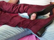 Amateur Bootjob - my New Red Boots and his Cock
