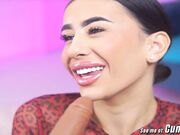 Dick Hungry Babe swallows Huge dildo