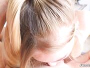 Cute Blonde Babe Takes Huge Dick in Her Tight Mouth