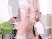 Salacious gf gladly bends over for a huge dong