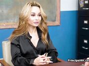 Beautiful busty milf on her knees sucking the principal