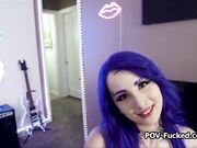 Purple hottie throats and bends over POV style
