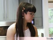 Extra small and cute teen first gangbang