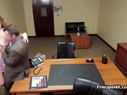 Milf calls husband while riding head teachers dick