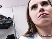 Checking her holes with flashlight and dick