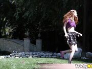 Beautiful redhead gets fucked outdoors