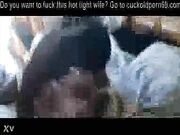 Bareback Babe White slut fun with two black guys