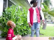 Ebony slut gets tutored about threesome