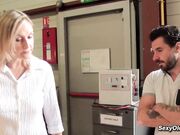 Tall MILF gets fucked in the warehouse