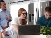 Chubby geek redhead stepsis helping us