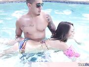 Very petite Sara wants a swimming lesson