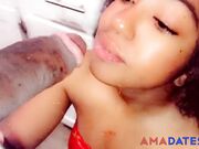 Small Ebony Gets Throat-Fucked by BBC for Slow Dinner