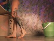 My Skinny Sister Washes the Floor Naked!