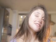 Hot and Sloppy Dildo Sucking with Sexy Brunette