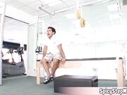 Cute blonde housewife having fun at the gym