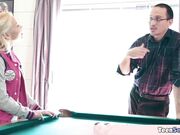 Playing pool with extra tiny Marsha May