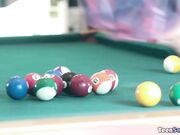 Playing pool with extra tiny Marsha May