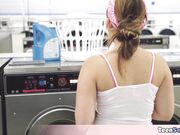 This sexy teen bored in the washing room