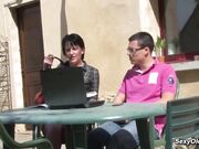 Brunette housewife Lucie Luke anal fucked in the garden