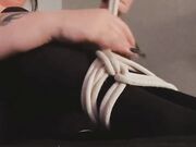 Tying myself up in stockings before my boyfriend for BDSM fun