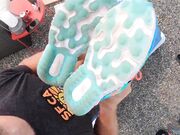 Wife gets a double cum shower outdoors