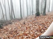 Solo female masturbates in nature's embrace
