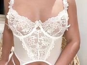 Wife in White Lingerie Masturbating And Playing Boobs