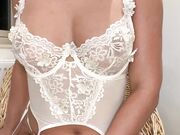 Wife in White Lingerie Masturbating And Playing Boobs