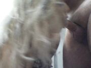 Blonde sucking older man small dick