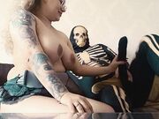 horny skeleton plays with big boobs girl