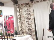 Three mature ladies and babe group sex after dinner