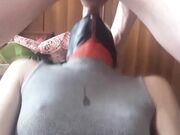 Milf takes big cock down her throat for a mouthful of cum.