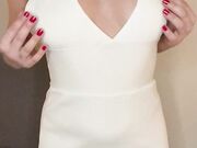 Horny MILF in White Long Dress Flashing Her Boobs