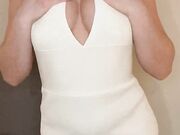 Horny MILF in White Long Dress Flashing Her Boobs