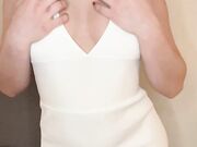 Horny MILF in White Long Dress Flashing Her Boobs