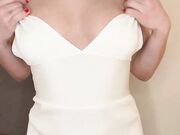 Horny MILF in White Long Dress Flashing Her Boobs