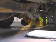 Nympho teen jumps on the handyman for a quickie fuck