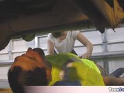 Nympho teen jumps on the handyman for a quickie fuck