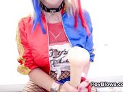 Cosplay Harley milks dick hands free