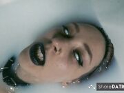 Tattooed BDSM Babe in Latex and Milk Bath