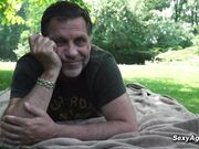 Old man fucks sexy blonde in the public