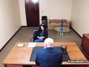 Mature teacher gags on bosses big dick at the office