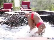 Pool party ends in a quickie threesome