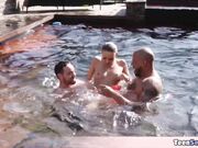 Pool party ends in a quickie threesome
