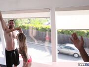 Pool party ends in a quickie threesome