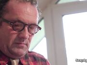 Teen fucks old man for a job